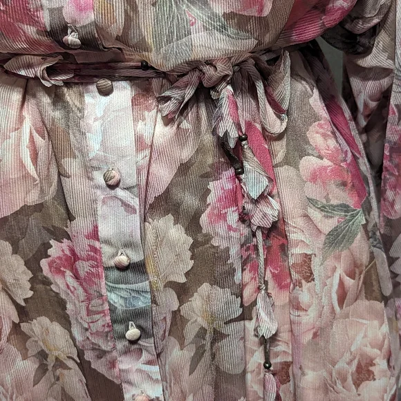 Alex Marie Lana Floral Print Long Puffed Sleeve Mock Neck Tiered Hem Dress